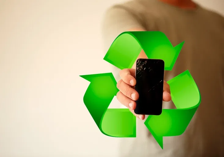 recycling modern mobile smartphone broken screen and damages. Cellphone crashed and scratch. Device destroyed