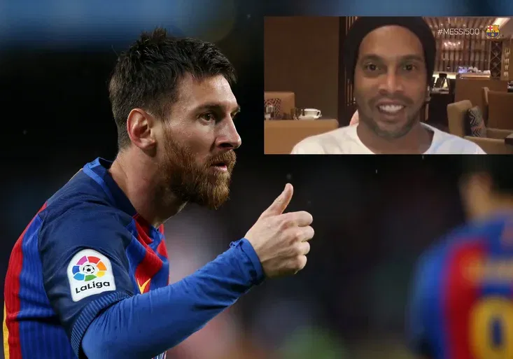 Krásná barcelonská pocta Messimu za 500. gól. Co mu vzkázal Ronaldinho?