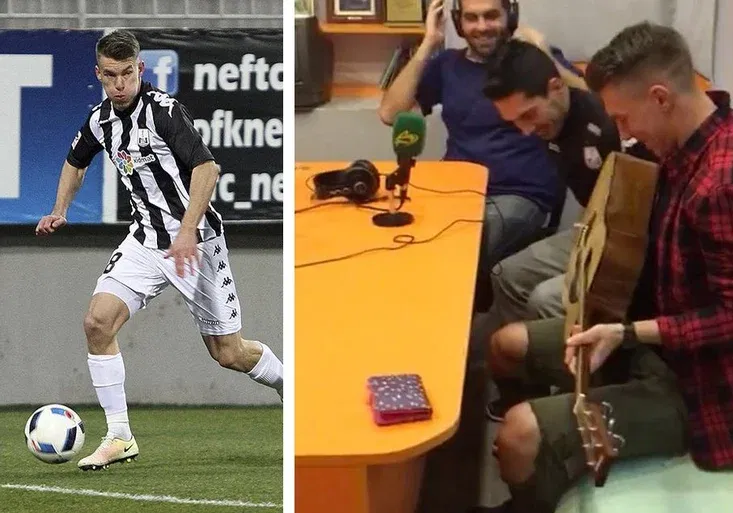 Folprecht válí v Ázerbájdžánu. Nejen na hřišti, ale i na kytaru v rádiu! Co zazpíval?