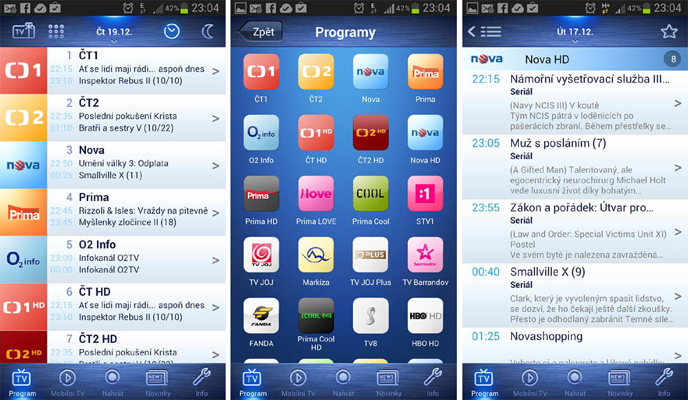 Přehled programů si můžete nastavit podle potřeby.