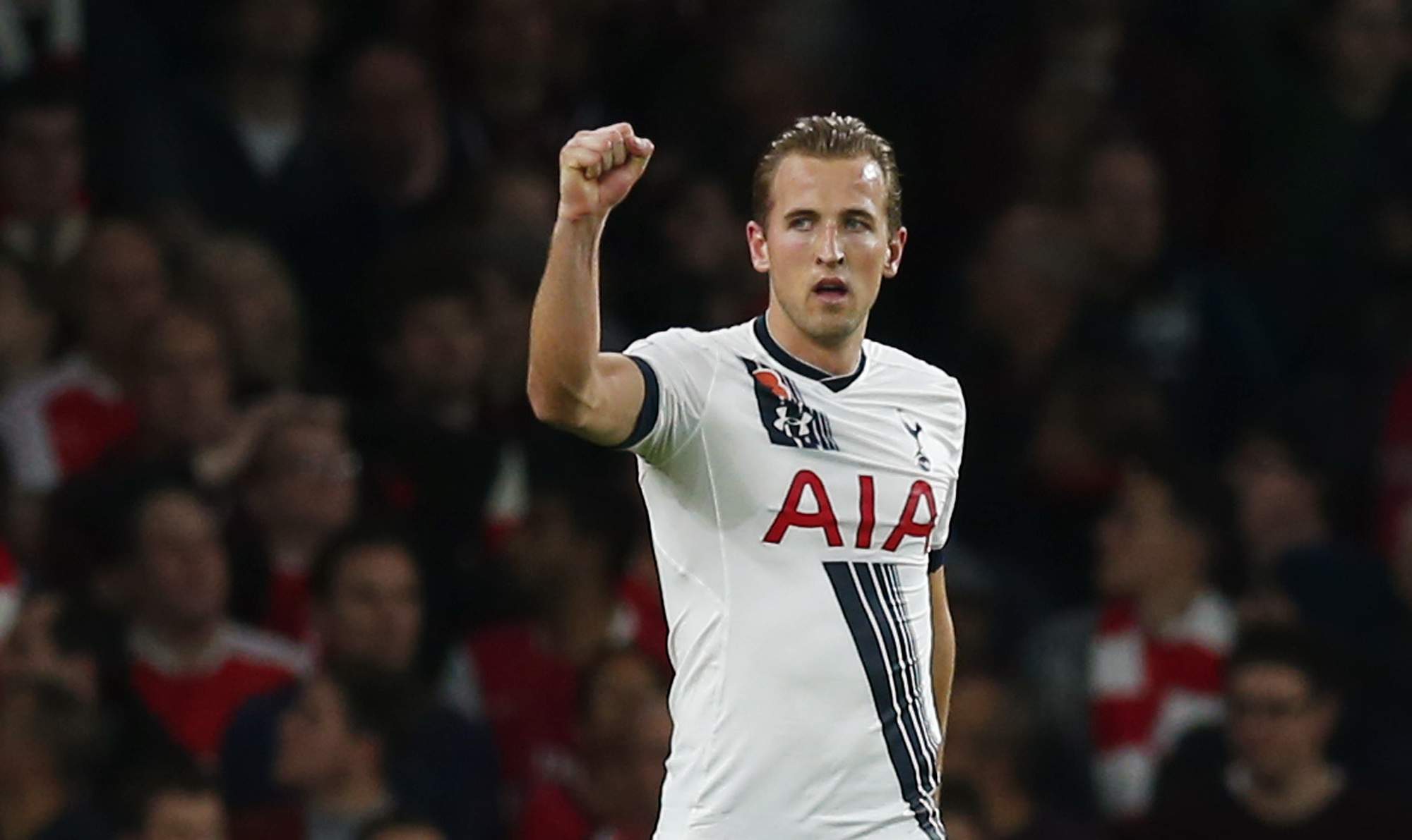 Football - Arsenal v Tottenham Hotspur - Barclays Premier League - Emirates Stadium - 8/11/15 Tottenham's Harry Kane celebrates scoring their first goal  Reuters / Eddie Keogh Livepic EDITORIAL USE ONLY. No use with unauthorized audio, video, data, fixture lists, club/league logos or "live" services. Online in-match use limited to 45 images, no video emulation. No use in betting, games or single club/league/player publications.  Please contact your account representative for further details.