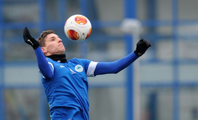 PÅ™Ã­pravnÃ© fotbalovÃ© utkÃ¡nÃ­ Slovan Liberec - ÃšstÃ­ nad Labem 29. ledna v Liberci. David Pavelka z Liberce.