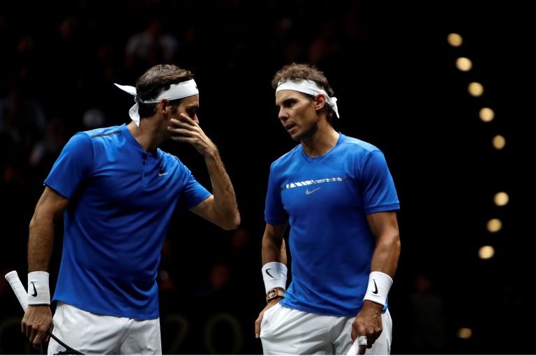 Rafael Nadal a Roger Federer (Laver Cup). Foto: Reuters